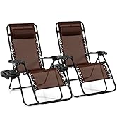 Giantex 2 PCS Zero Gravity Chair, Outdoor Chaise Lounge with Cup Holder, Patio Folding Chairs Rec...