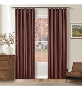 Chestnut Brown Pleated Linen Blackout Curtains 84 Inches Long for Bedroom Living Room Pinch Pleat...