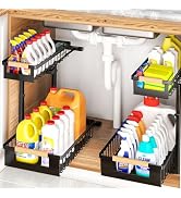 GUUKAR Under Sink Organizers and Storage, 2 Pack L-Shaped Pull Out Cabinet Organizer, 2 Tier Slid...