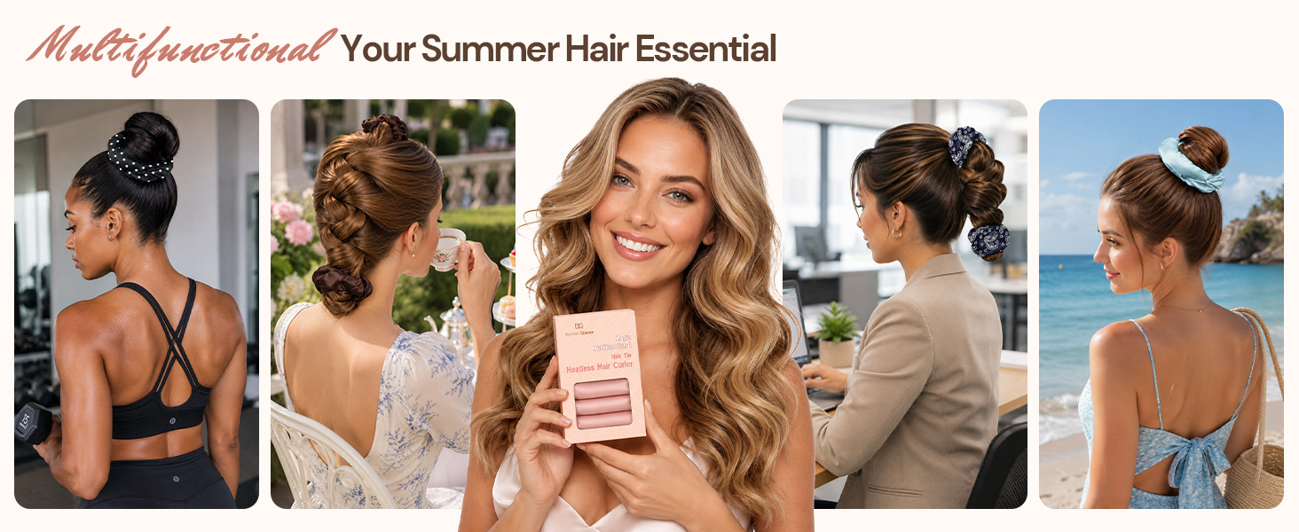 BONNET QUEEN Satin Heatless Hair Curler &amp; Hair Tie Set, Non-Heated Curling Rods for Heatless Curls