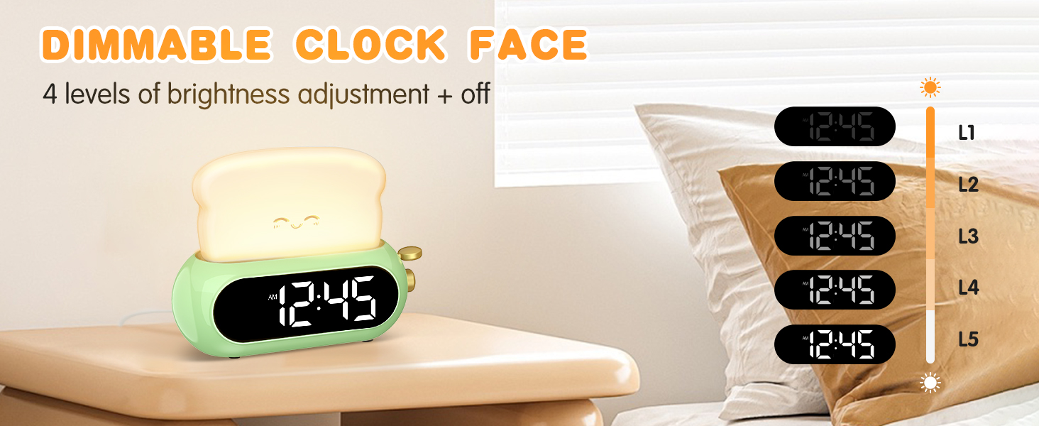 Bedside Alarm Clocks with 5 Adjustable Brightness
