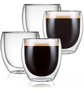 CNGLASS Double Wall Glass Espresso Cups 8.5oz,Insulated Clear Coffee Cup Set of 4