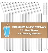 Antner 12 Pack Reusable Glass Straw, 8.5" x 10MM Bent Clear Glass Drinking Straws for Hot &amp; Cold ...