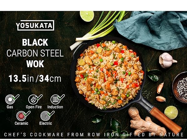 13.5&amp;amp;#34; Carbon Steel Wok Pan – Pre-Seasoned Flat Bottom