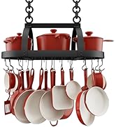 KES Ceiling Pot Rack 34-Inch Hanging Pot Rack for Kitchen Oval Pot and Pan Rack Matte Black Pot H...