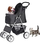 ZENY Foldable Pet Stroller, Cat/Dog Stroller with 4 Wheel, Pet Travel Carrier Strolling Cart with...