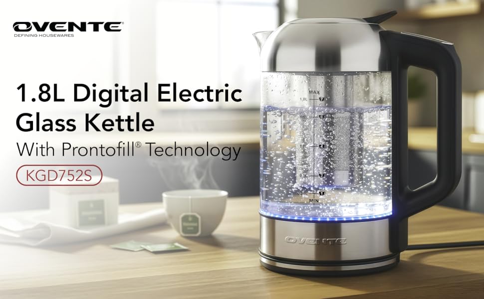 1.8L Digital Electric Glass Kettle with Prontofill Technology