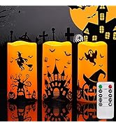 Amagic Halloween Flameless Candles with Remote Timer, Waterproof Outdoor Candles, Orange Battery ...