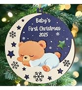 Baby First Christmas Ornament 2025, Wooden Christmas Tree Hanging Decoration with String, New Bab...