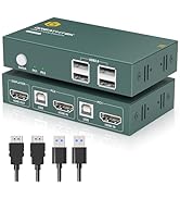 HDMI KVM Switch 1 Monitors 2 Computers 4K@30Hz, USB2.0 KVM Switch with 4 USB 2.0 Ports, EDID Adap...
