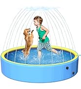 Sturdy 47In Hard Plastic Anti-Slip Dog Pool, 2-in-1 Foldable Portable Kiddie/Kids Pool with Sprin...