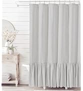 Felisa Farmhouse Shower Curtain with A Ruffle Hem, Linen Blend Shower Curtain for Bathroom,Grey,7...