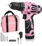 WORKPRO Pink Cordless Drill Driver Set, 12V Electric Screwdriver Driver Tool Kit, 3/8" Keyless Ch...