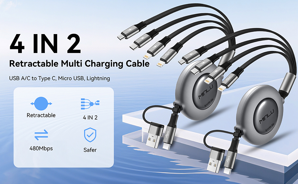 4 in 2 retractable charging cable multi chargers for all devices charging cables for all devices