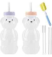 Honey Bear Straw Cups, Juice Bear Bottle Drinking Cup Long Straws with 4 Flexible Straws &amp; Cleani...