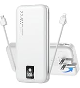 Portable Charger Built-in Cables and AC Wall Plug, 12000mAh power Bank, USB C 22.5W Fast charging...