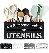 LIBODOUR Kitchen Utensil Holder,Farmhouse Wooden Utensil Holder For Kitchen Counter,Extra Large C...