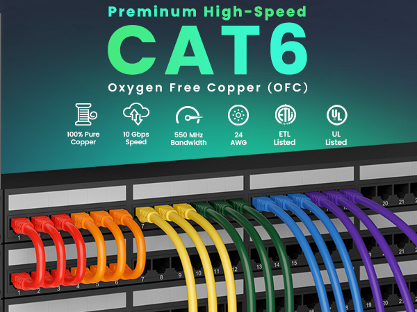 cat6 ethernet cable high performance 100% pure copper 10 gbps speed 550 MHz UL