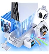 PS5 Stand and Cooling Station with Dual PS5 Controller Charging Station for Playstation 5 PS5 Con...