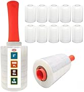 12 Pack Industrial Strength Mini Hand Stretch Wrap with 2 Plastic Handles, 60 Gauge Thick, 5" x 1...