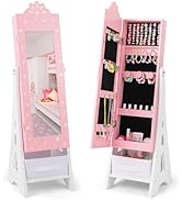 CHARMAID Kids Mirror Jewelry Cabinet - Standing Full Length Mirror with Jewelry Storage, Ring Ear...