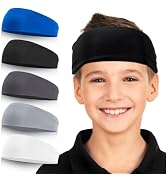 Sports Headbands for Kids, 5 Pack Moisture Wicking Sweatbands for Footable Soccer Baseball Runnin...