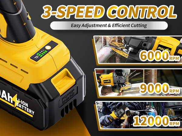 FULLYEA Cordless Angle Grinder 4-1/2&amp;#34; Powerful Brushless Motor 12000 RPM