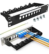 PBAEGAV Patch Panel 8 Port Shielded Blank Keystone Patch Panel with Cable Management and Support ...
