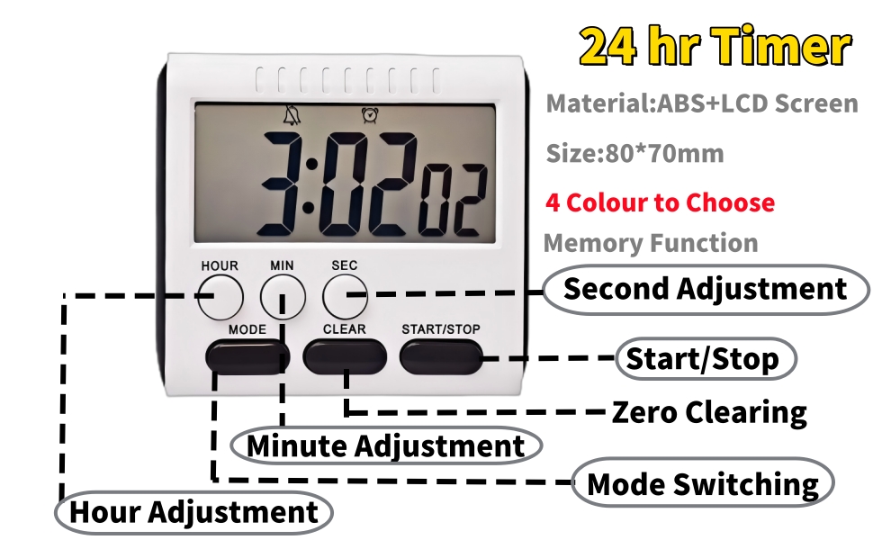 24 Hour Magnetic Timer with Digital Alarm Clock Large Screen