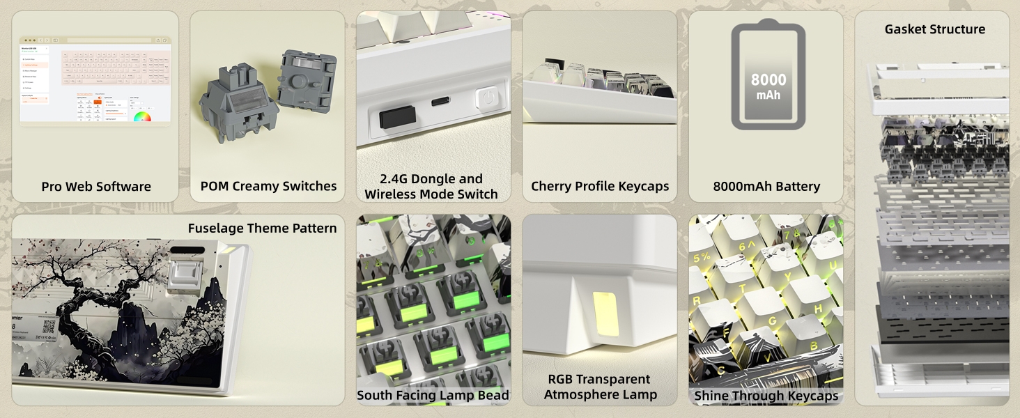 Womier L98 Retro Wireless Mechanical Creamy Keyboard with TFT Screen&amp;amp;Knob