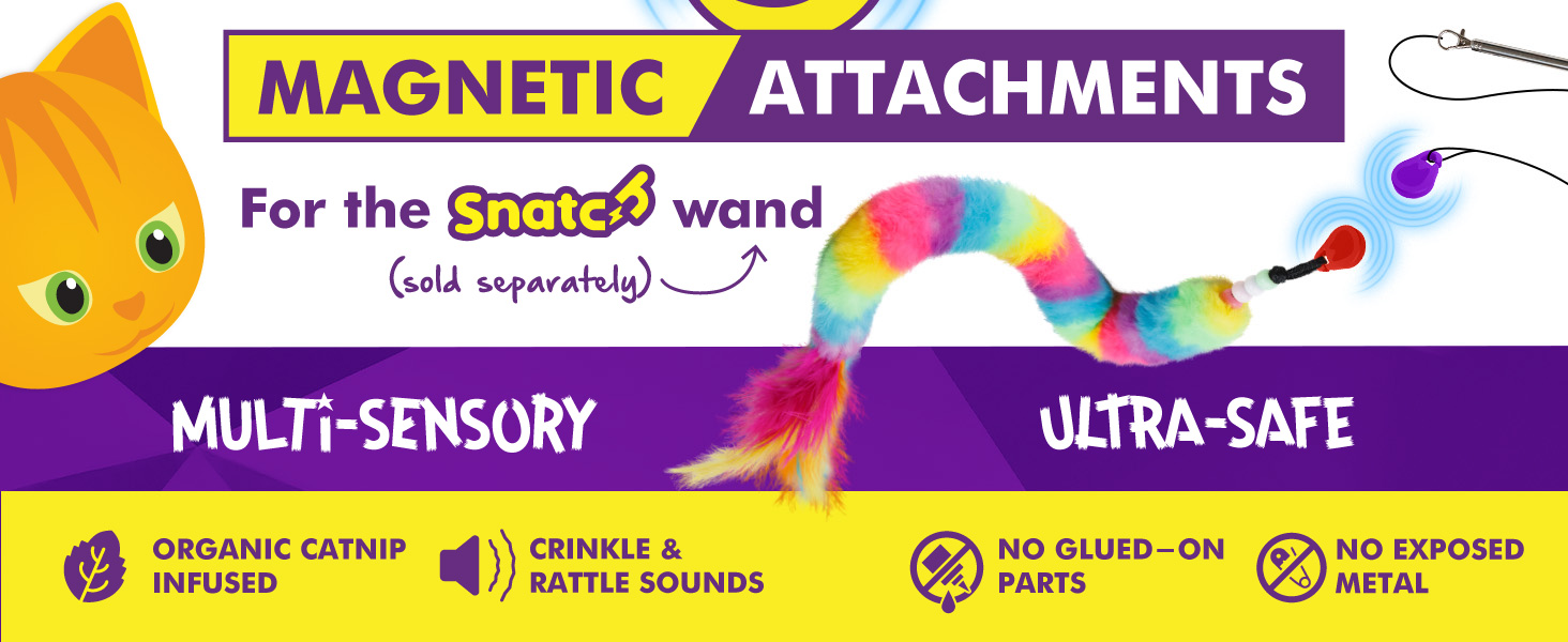 Safe cat toy magnetic attachments snatch wand are multi-sensory and ultra safe - catnip mouse