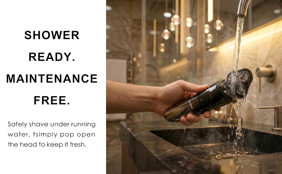 IPX7 waterproof mens electric razor shower ready for wet shaving and easy cleaning