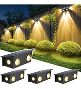 T-SUN Solar Fence Lights Waterproof LED Wall Lights Outdoor with 2 Bright Modes Warm White Solar ...