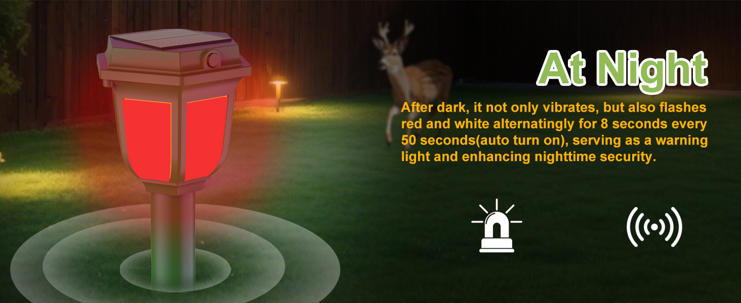 at night, not only vibrates,but also flash red warning light to drive away animals