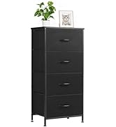 Accver Nightstand with 4 Fabric Drawers, 37.4" H Tall Narrow Bedside Table with Wooden Top Steel ...