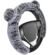 BDK Bear Fur Plush Steering Wheel Cover - Cute Faux Wool Protector for Women Girls Fits Wheels 14...