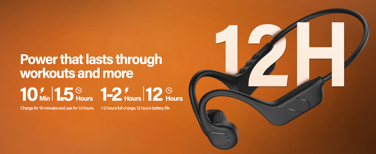 Long battery life bone conduction headphones with Type-C fast charging
