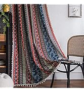 VOGOL Boho Semi Blackout Curtains, Colorful Stripes with Tassel Decorative Window Treatments, 1 P...