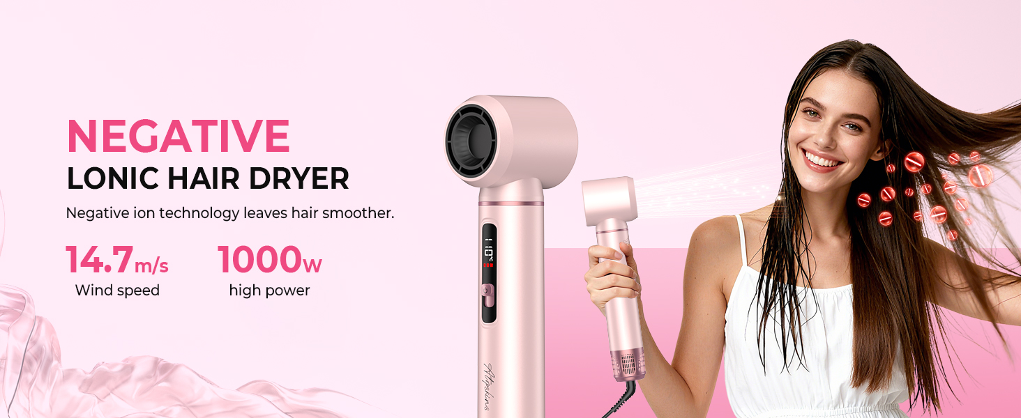 NEGATIVE LONIC HAIR DRYER Negative ion technology leaves hair smoother