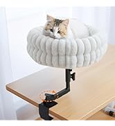 GLIDESMOOTH Cat Desk Bed, 360° Rotating and Adjustable Pet Bed, with Soft Mat, Stylish Indoor Cat...