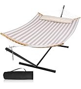 Mansion Home 2 Person Hammock with Stand Included, Outdoor Quick Dry Hammock with Curved Spreader...