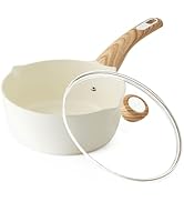 SENSARTE Ceramic Nonstick Sauce Pan with Lid, 3.0 Quart Saucepan with Double Spout, Large Cooking...