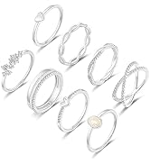 RLMOON 8PCS 14K Gold/Silver Rings Set for Women Non Tarnish Dainty CZ Simulated Diamond Ring Eter...
