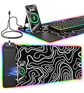 RGB Mouse Pad with Foldable Phone Stand &amp; Wireless Charger, 31.5"x11.8" XL Gaming Mousepad Large ...