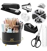 SKYDUE Black Office Supplies, Black Office Desk Accessories 10PCS, Pencil Holder for Desk, Staple...