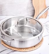 DELARLO Whole Body Tri-Ply Stainless Steel Sauté Pan with lid, 6 Quarts Saute Pan,