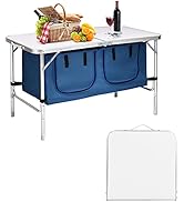 GYMAX Folding Camping Table, Height Adjustable Aluminum Camping Kitchen with Removable Storage Or...