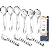 Stainless Steel Metal Serving Utensils - Large Set of 9-10" Serving Spoons, 10" Slotted Spoons, a...