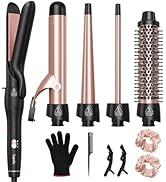 Lopeie 5 in 1 Curling Iron with Thermal Brush and 4 Interchangeable Ceramic Barrels(1/2 to 1 1/2 ...