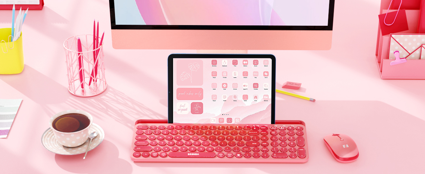 Bluetooth keyboard and mouse combo for ipad iphone tablet cute keyboard multi device keyboard